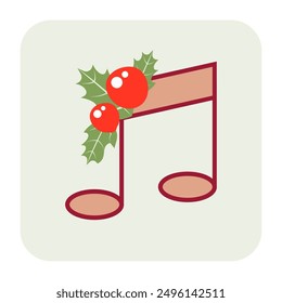 New Year icon with musical note and New Year decorations. Flat style. Vector illustration.