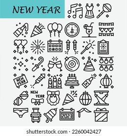 new year icon pack for download filled flat bells fire work