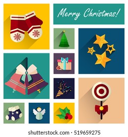 new year icon set of 10 christmas elements part two, flat design style