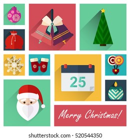 new year icon set of 10 christmas elements part four, flat design style