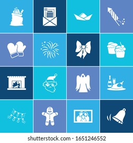 New year icon set and christmas letter with cupcake, fireworks and santa gloves. Surprise related new year icon vector for web UI logo design.