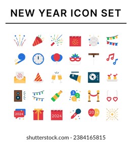 New Year icon set. Flat style icons