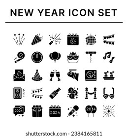 New Year icon set. Glyph style icons