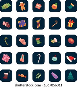 Conjunto de iconos de año nuevo. Feliz Navidad a los íconos para diseño de tarjetas y medios sociales.