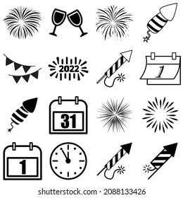 new year icon set. Outline and silhouette symbol collection.