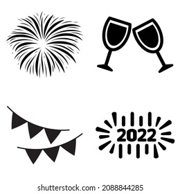new year icon set. Outline and silhouette symbol collection.