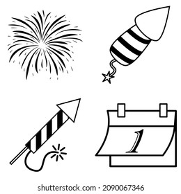 new year icon set. Outline and silhouette symbol collection.
