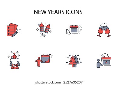 New year icon set.vector.Editable stroke.linear style sign for use web design,logo.Symbol illustration.