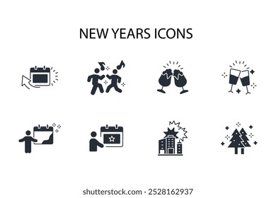 New year icon set.vector.Editable stroke.linear style sign for use web design,logo.Symbol illustration.