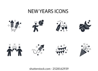 New year icon set.vector.Editable stroke.linear style sign for use web design,logo.Symbol illustration.