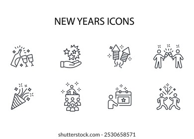 New year icon set.vector.Editable stroke.linear style sign for use web design,logo.Symbol illustration.