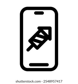 New year icon symbol- smartphone reminder with a rocket firework icon