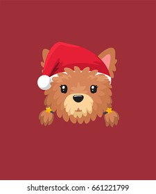 New Year Icon Yorkshire Terrier Dogs. A dog in a red Christmas hat.