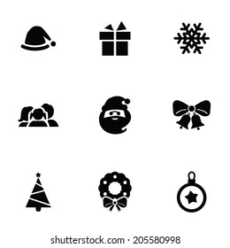 new year icons 9 icons set, isolated, black on white background