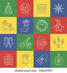New Year icons. Christmas party elements. Outline pictograms for web site design and mobile apps. Winter holidays vector illustration. Editable stroke.