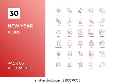 New Year icons collection. Set contains such Icons as ball, bell, box, candle, more 
