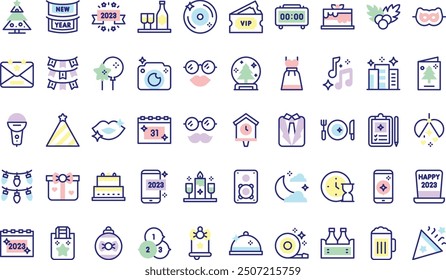 New year  icons collection is a vector illustration with editable stroke.