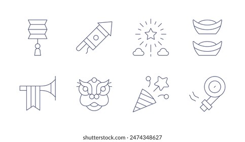 New year icons. Editable stroke. Containing celebration, chineselantern, confetti, dragon, firecraker, fireworks, goldingot, noisemaker.