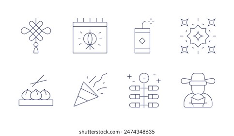 New year icons. Editable stroke. Containing amulet, chinesenewyear, confetti, dimsum, firecracker, fireworks, godofwealth.