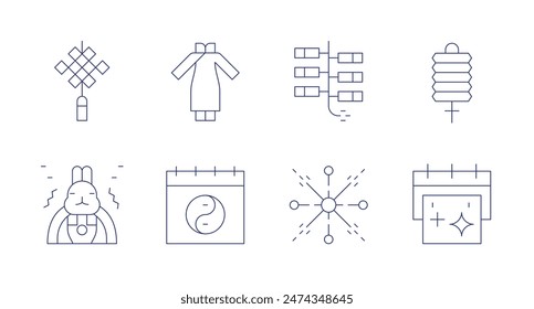 New year icons. Editable stroke. Containing chinesedress, chineseknot, chinesenewyear, firecracker, fireworks, lantern, newyear.