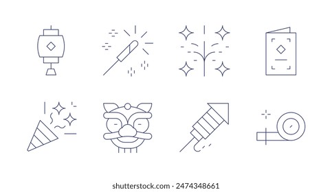 New year icons. Editable stroke. Containing chineselantern, confetti, firework, fireworks, greetingcard, liondance, noisemaker.