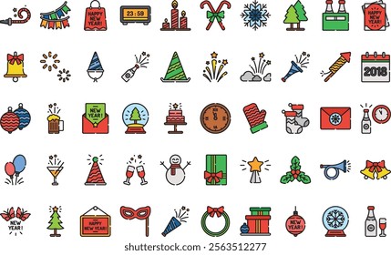 New year icons High-Quality Vector Icons Collection with Editable Stroke. Ideal for Professional and Creative Projects.