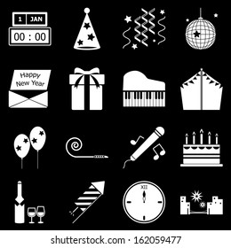 New year icons on black background, stock vector
