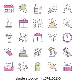 New year icons pack. Isolated new year symbols collection. Graphic icons element