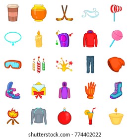 New year icons set. Cartoon set of 25 new year vector icons for web isolated on white background