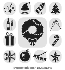 New Year icons set. Christmas symbols. Party badges. Vector stock illustration