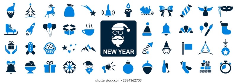 New Year icons set №1, Christmas holidays icon big set in flat style collection – stock vector