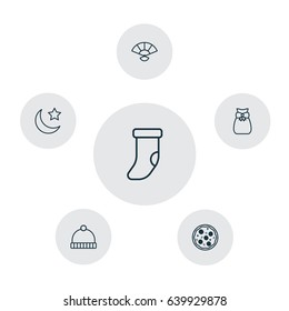 New Year Icons Set. Collection Of Knitted Cap, Japan Souvenir, Pizza Meal And Other Elements. Also Includes Symbols Such As Moon, Hat, Aeration.