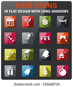 New year icons set in flat design with long shadow
