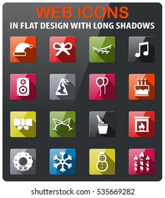New year icons set in flat design with long shadow