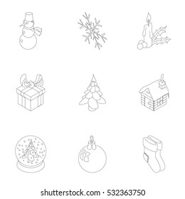 New year icons set. Outline illustration of 9 new year vector icons for web
