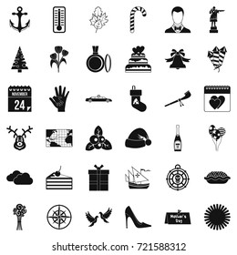 New year icons set. Simple style of 36 new year vector icons for web isolated on white background