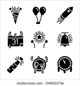New year icons in solid style, perfect for your ui ux design website