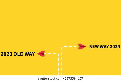 new year idea. 2024 is the date for the new road application. new way and old way approach idea concept.