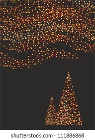 New year illumination, Vector illustration with decorative christmas trees full of lights, baubles on dark background 
