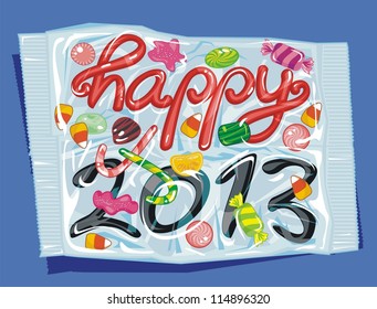 New Year illustrated as packed and sealed candies