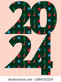 
New Year illustration, depicting the numbers of the coming year, 2024 with a pattern and ornament on a beige background