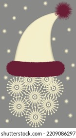 New Year illustration. Elf hat and snowflakes in fairy tale style