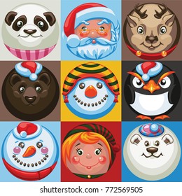 New Year illustration with faces of cartoon characters