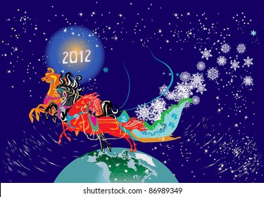 new year illustration with horses in stars