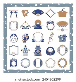 New Year illustration and Japanese style design frame set