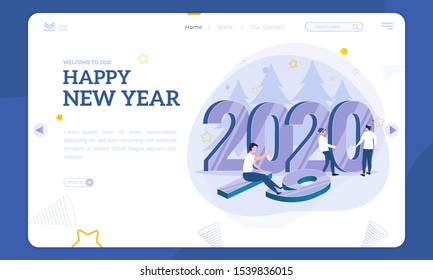 New Year illustration on landing page template, put the number 2020 to replace 2019