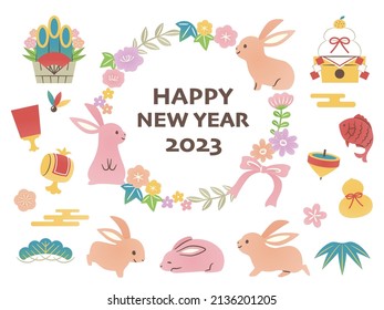 new year illustration with rabbits