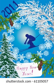 new year illustration with skier silhouette