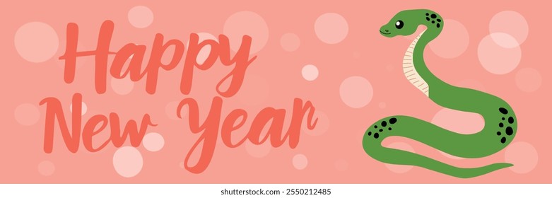 New Year illustration with the symbol of the new year 2025. Vector green snake isolated on gradient background.
