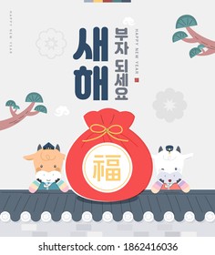 New Year illustration. New Year's Day greeting. Korean Translation : "Be rich in new year"
